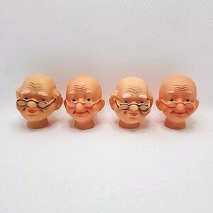 2 Sets Vintage Fibre Craft Old Grandma & Grandpa Doll Heads Crafts 2.5" tall